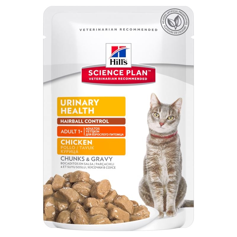 Hill\'s SP Adult Urinary and Hairball hrana pentru pisici cu pui 85 g (plic)