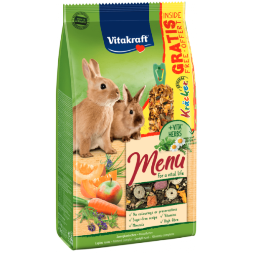 Hrana pentru iepuri Vitakraft Promo Menu iepure 1 kg + Baton 56 g Gratis petmart.ro