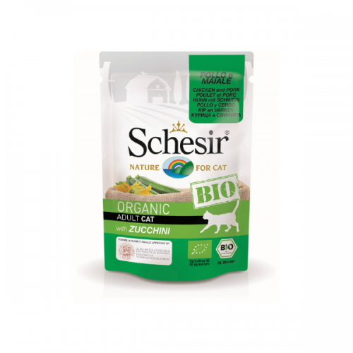 Schesir Bio For Cat, Pui, Porc şi Zucchini, plic 85 g petmart.ro