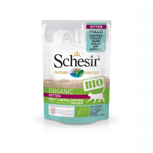 Schesir Bio For Kitten, Pui, plic 85 g petmart.ro