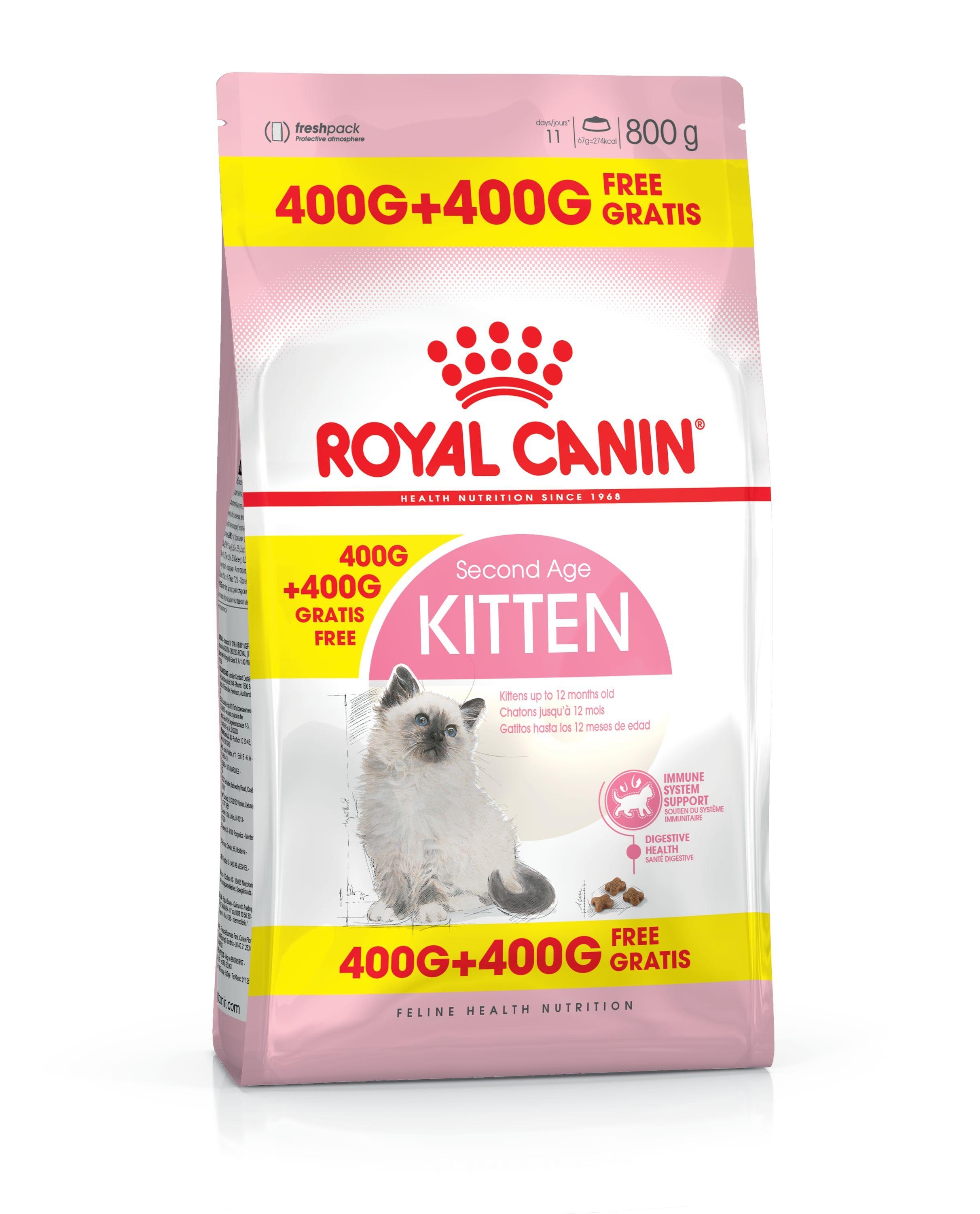 Royal Canin Kitten, 400 g + 400 g CADOU