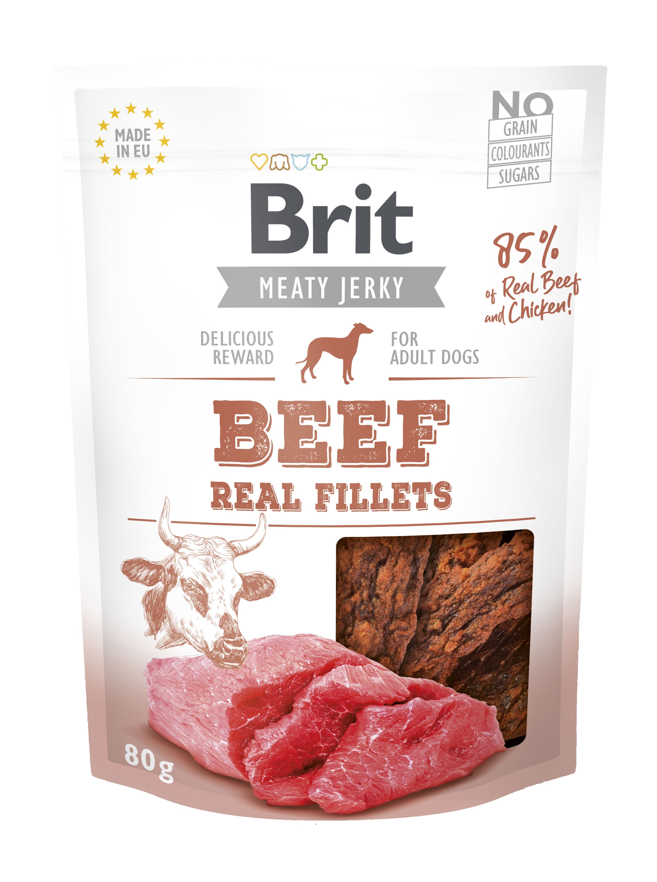 Brit Dog Jerky Beef Fillets, 80 g Brit imagine 2022