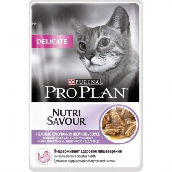 Pro Plan Delicate Nutrisavour Sos cu curcan, 85 g
