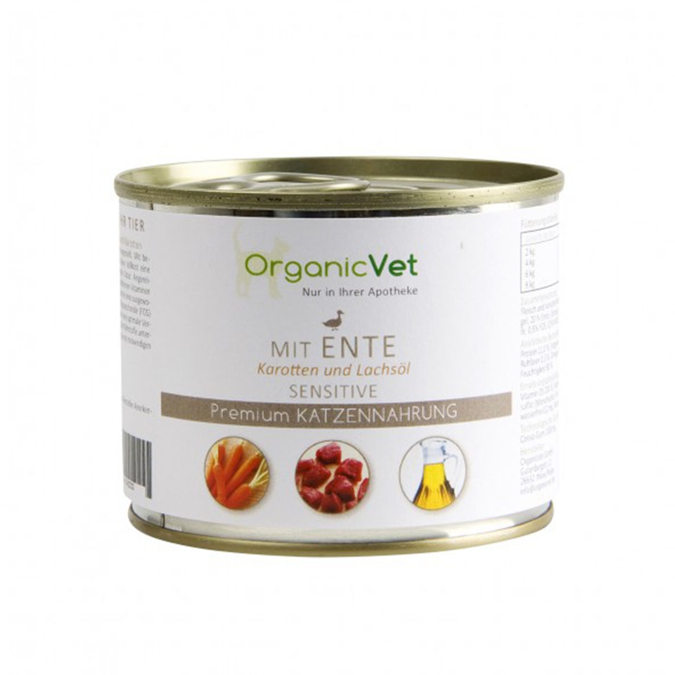 OrganicVet Feline Sensitive, rata, morcovi si ulei de somon, 200 g OrganicVet