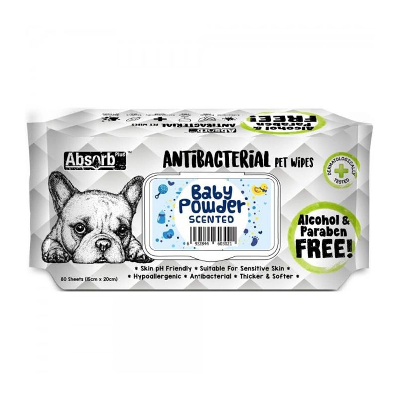 Absorbant Plus Antibacterian Pet Wipes Baby Powder, 80 bucati Kit Kat