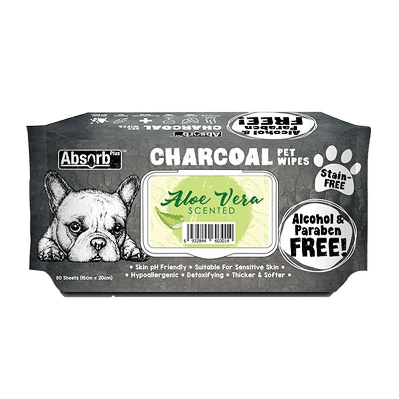 Absorbant Plus Charcoal Pet Wipes Aloe Vera, 80 bucati Kit Kat