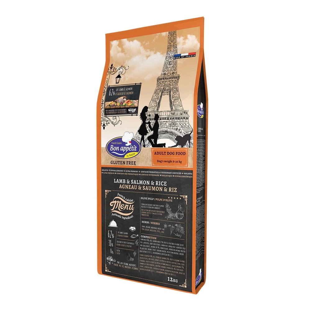 Bon appetit adult, hrana hipoalergenica fara gluten caini, miel, somon si orez, 2 kg