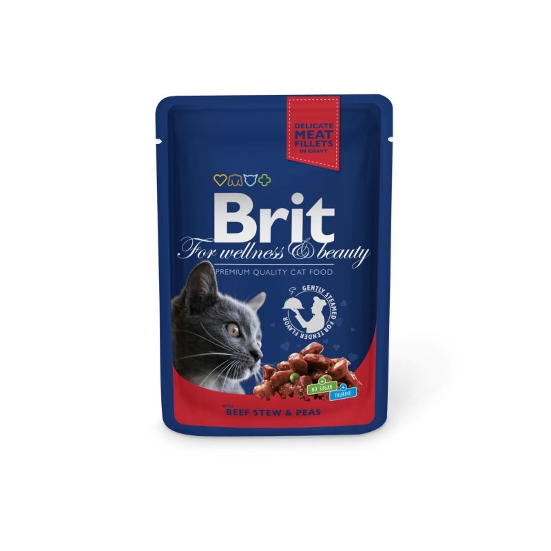 Brit Premium Cat plic cu carne de vita si mazare, 100 gr BRIT