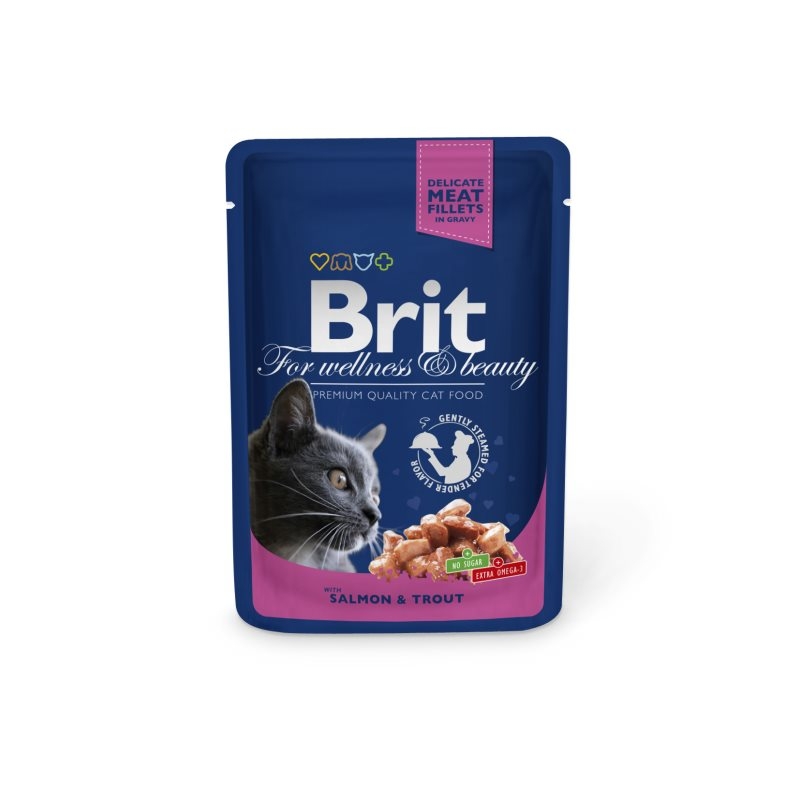 Brit premium cat plic cu carne de somon si pastrav 100 gr