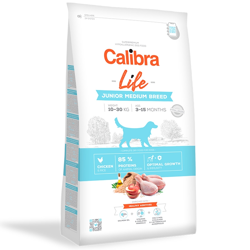 Calibra Dog Life Junior Medium Breed Chicken, 12 kg Calibra imagine 2022