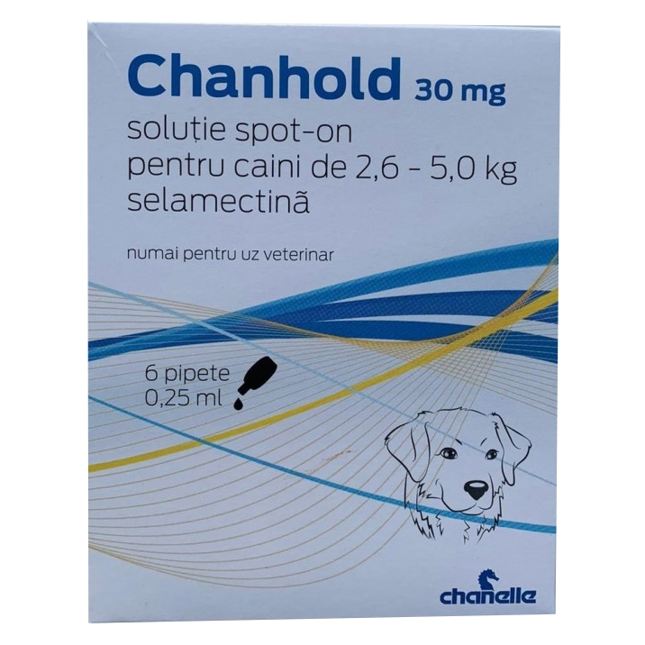 Pipete antiparazitare, Chanhold Dog, 30 mg x 6, 2.6 – 5 kg Chanelle