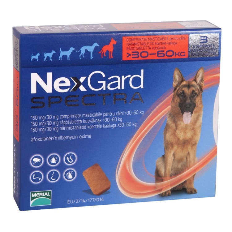 Nexgard 30 60 Kg NexGard Spectra XL (30 - 60 kg), 3 comprimate: 152,08 RON - PetMart PetShop