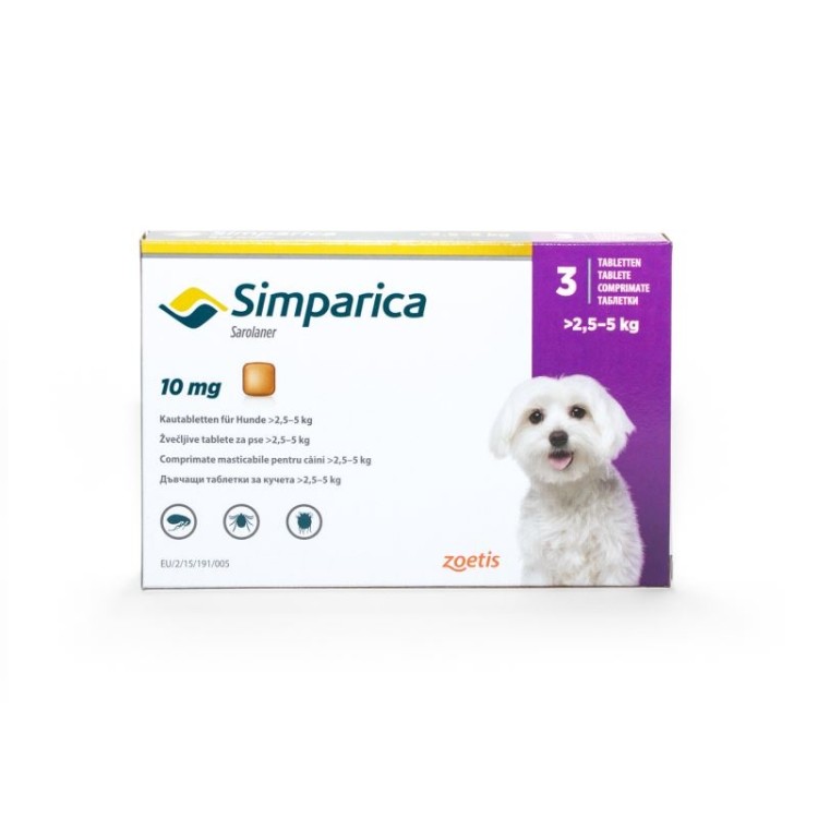 Simparica Caini 10 mg (2.5 - 5 kg), 3 tablete: 106,81 RON - PetMart PetShop