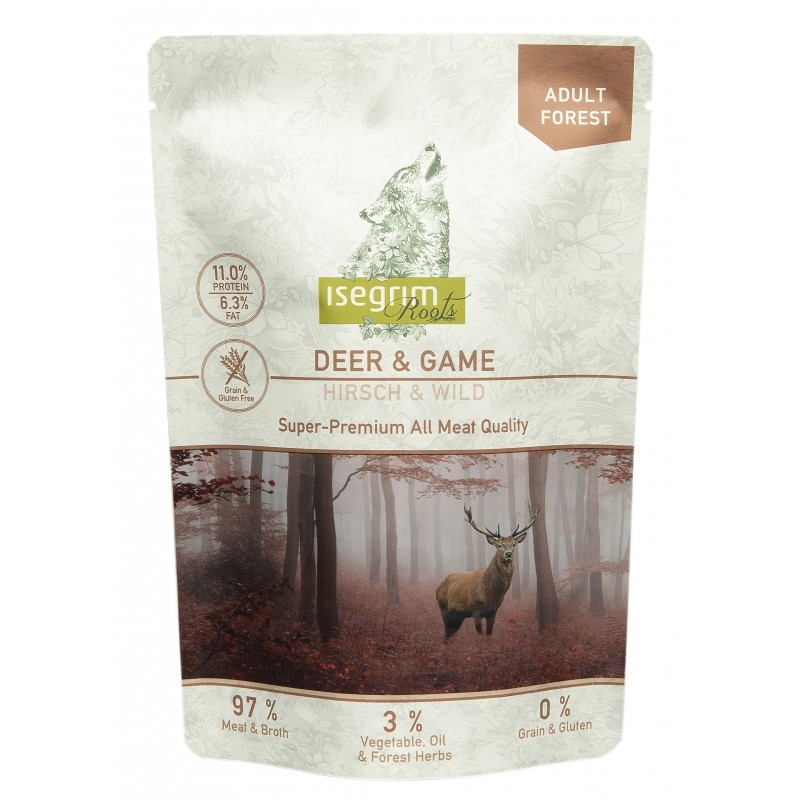 Hrana umeda, pouch isegrim dog adult deer & game, 410 g