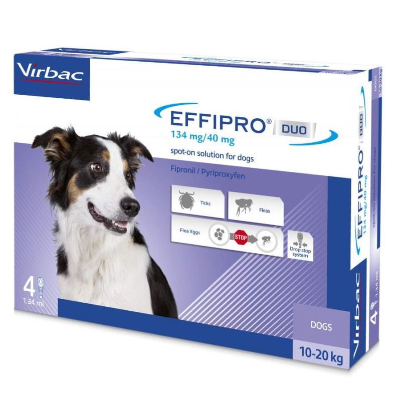 Effipro Duo Dog M 134 mg (10 - 20 kg), 4 pipete imagine