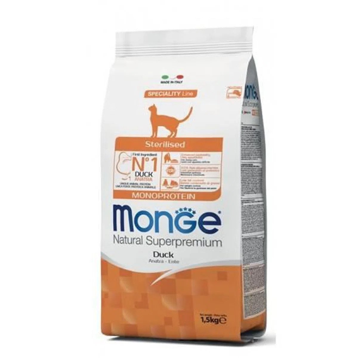 Monge Natural Monoprotein, Pisici Sterilizate, rata, 1.5 kg MONGE