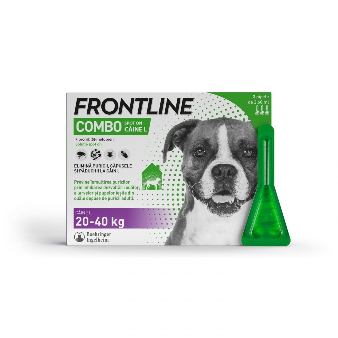 Frontline Combo L (20-40 kg) – 3 Pipete Antiparazitare Merial