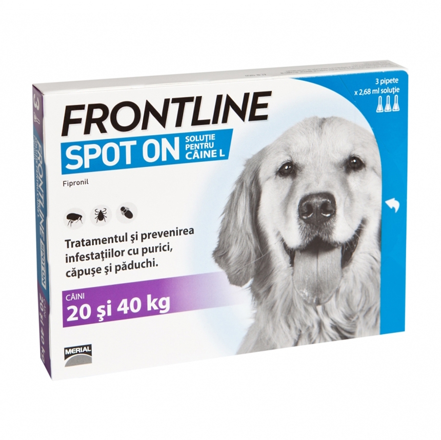 Frontline Spot On L (20-40 kg) – 3 Pipete Antiparazitare Merial