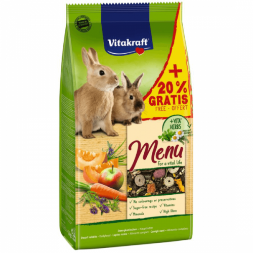 Hrana pentru iepuri, Vitakraft Premium Menu, 1 kg + 20% Gratis petmart.ro