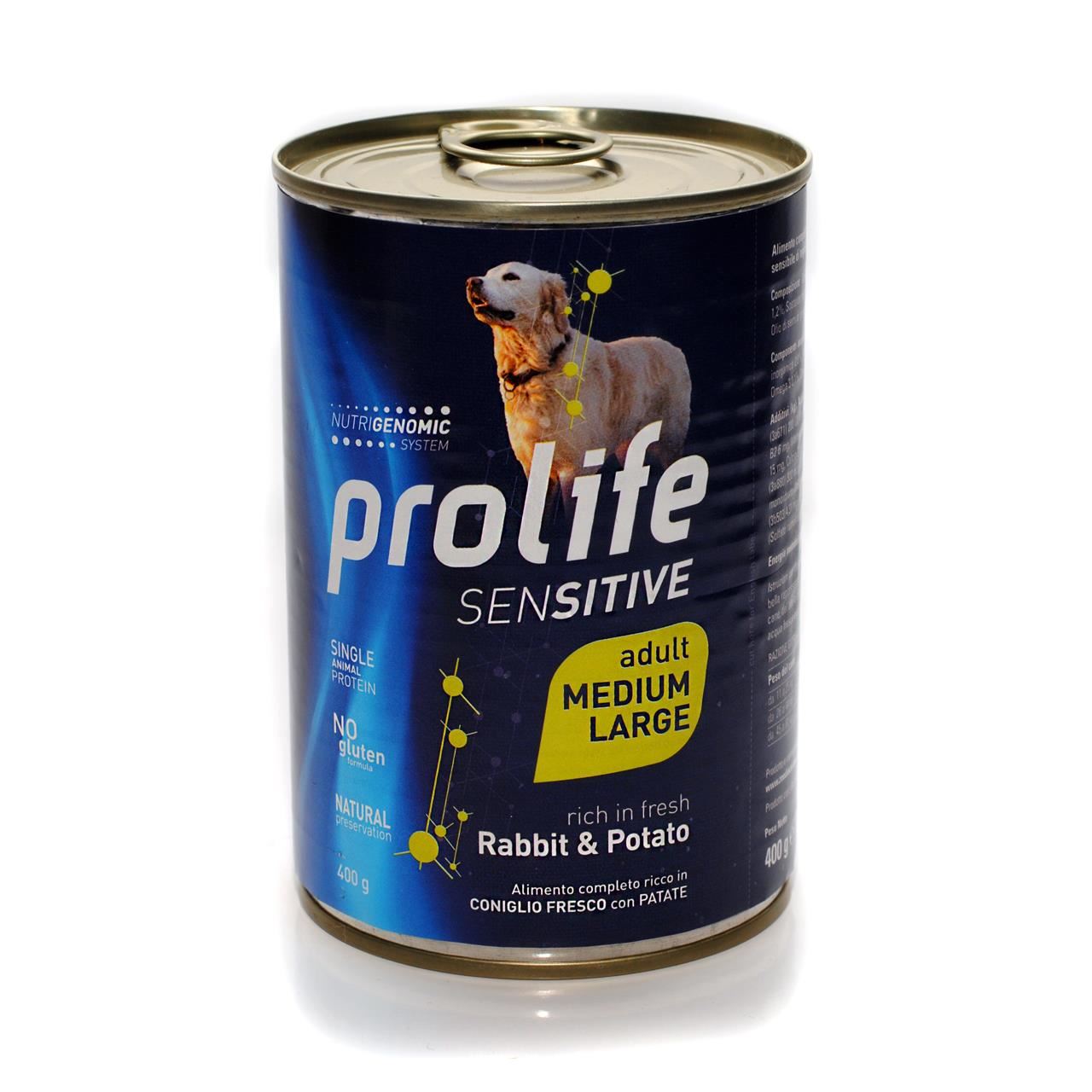 Hrana Umeda Pentru Caini Premium Prolife Dog Adult Sensitive Medium/large Iepure&cartof 400 Gr/39681 petmart.ro
