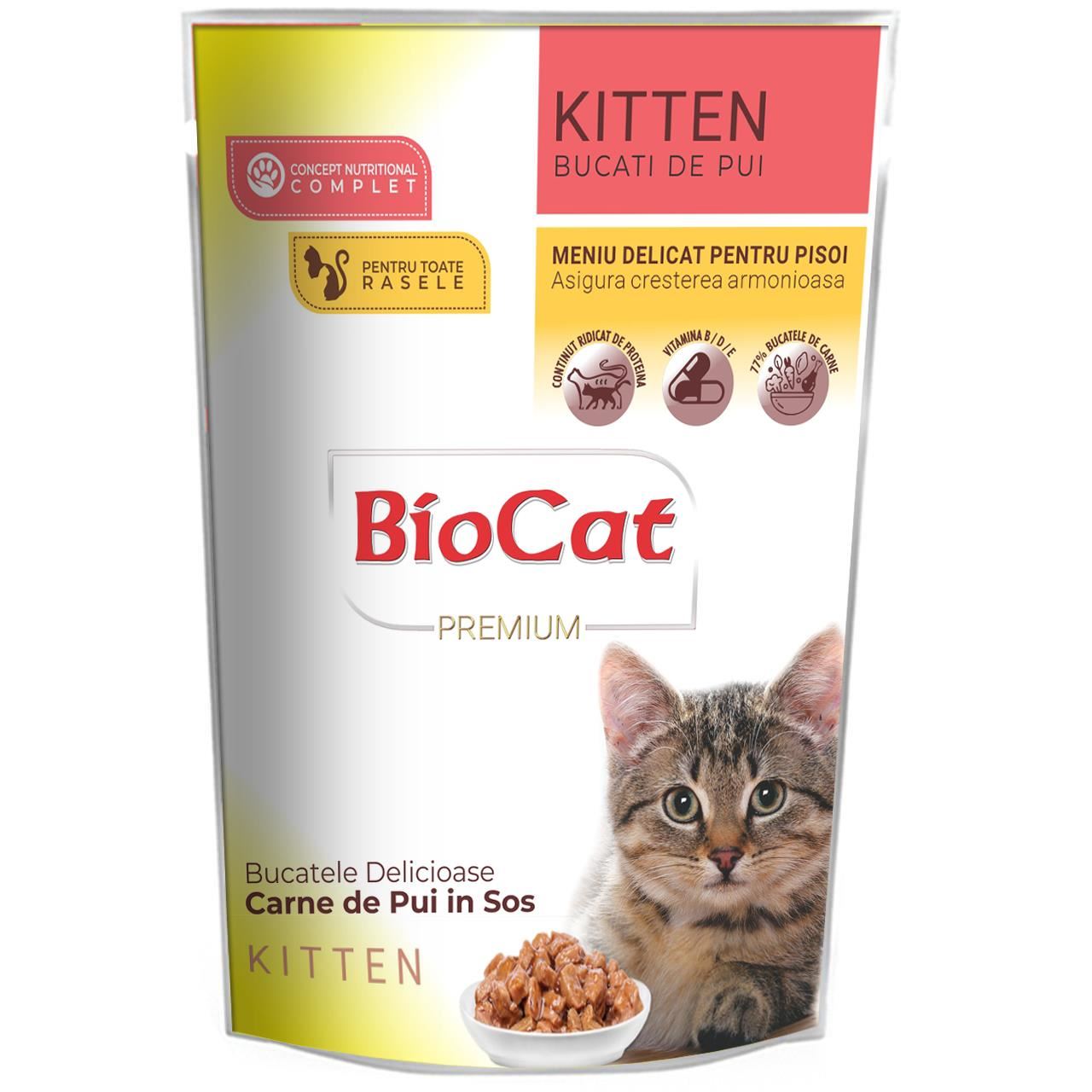 Hrana Umeda Pentru Pisici Biocat Plic Kitten Pui In Sos 85 Gr (24/ Bax) BIOCAT