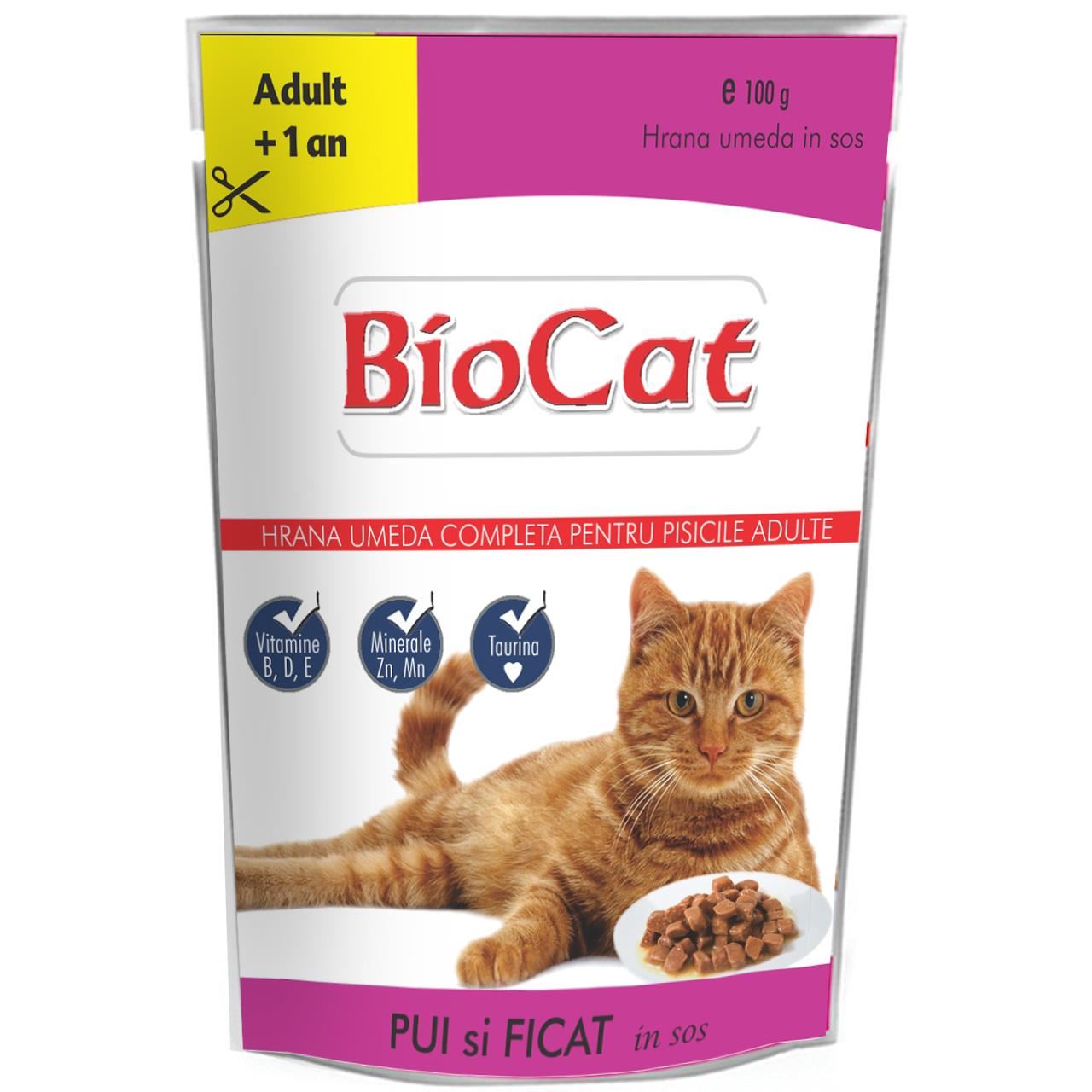 Hrana Umeda Pentru Pisici Biocat Plic Pui & Ficat In Sos 100 Gr (24/ Bax) BIOCAT