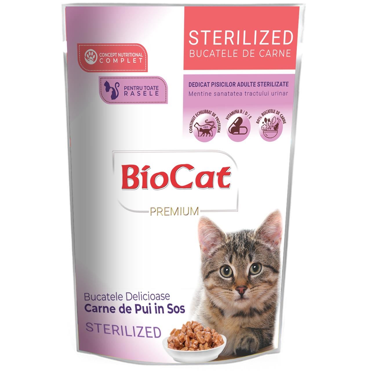 Hrana Umeda Pentru Pisici Biocat Plic Sterilizate Pui In Sos 85 Gr (24/ Bax) BIOCAT