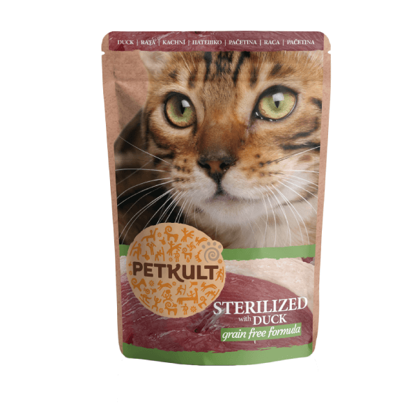 Hrana umeda pisici petkult sterilizat cu rata, 100 g