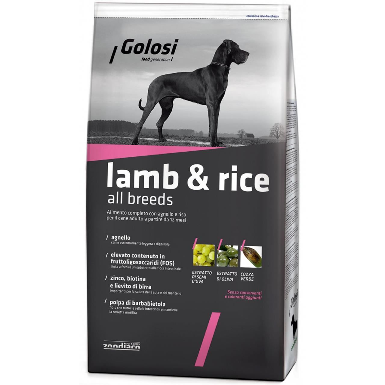 Hrana Uscata Premium Pentru Caini Golosi Dog Lamb&rice 12kg GOLOSI