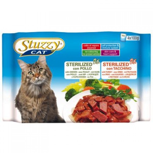 Hrana umeda pisici, stuzzy sterilised pui si curcan, 4 x 100 g