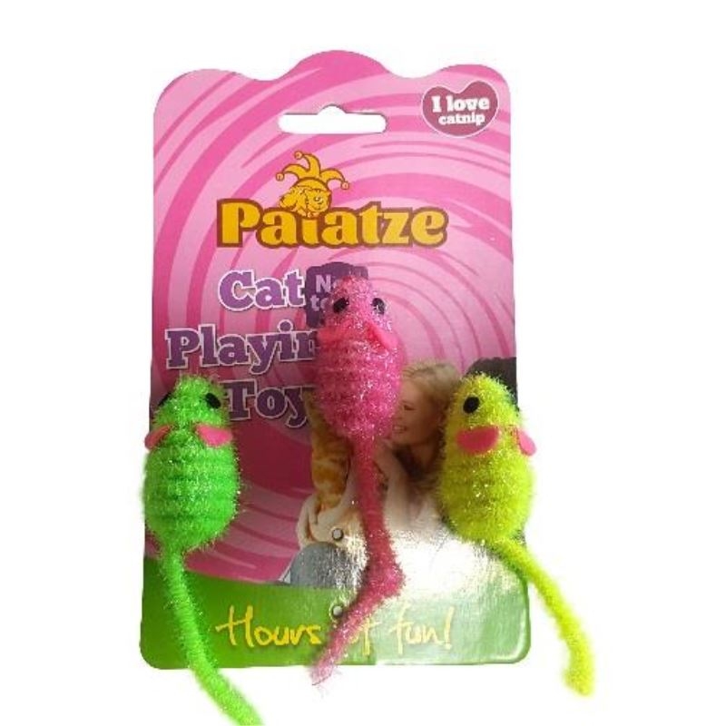 Jucarie paiatze cat soarece, 3 bucati, 6 cm