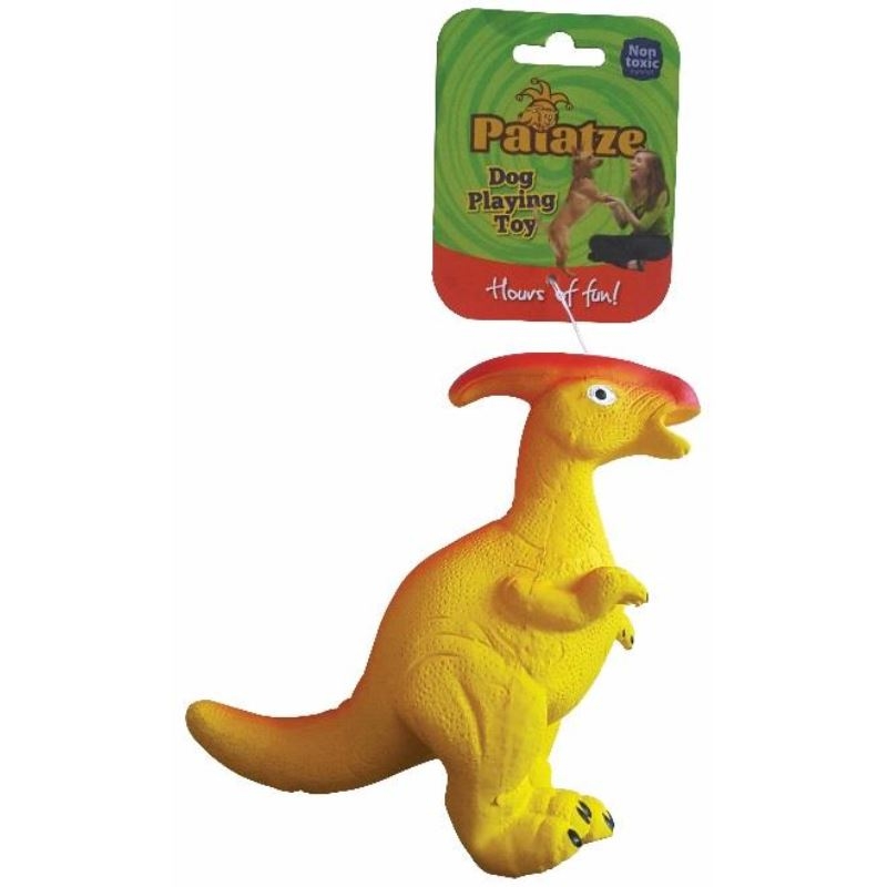 Jucarie paiatze dog dinozaur latex, galben, 22 cm