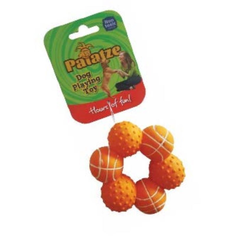 Jucarie paiatze dog inel 6 mingi latex, orange, 10 cm