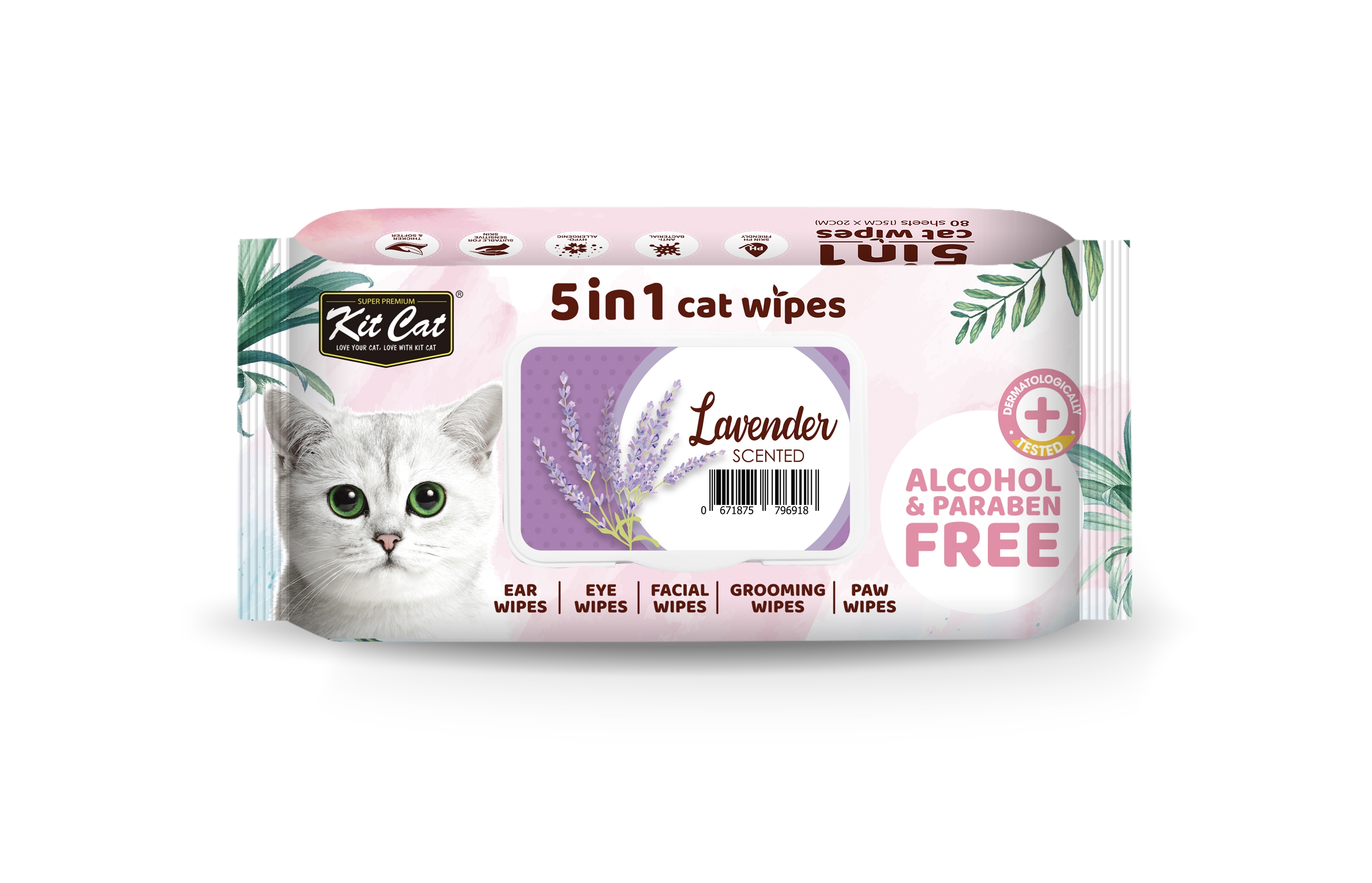Servetele umede pentru pisici, Kit Cat 5in1 Lavanda, 80 buc imagine