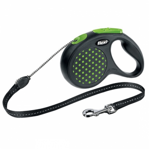 Lesa caini cu snur, flexi design dots s, verde, 5 m