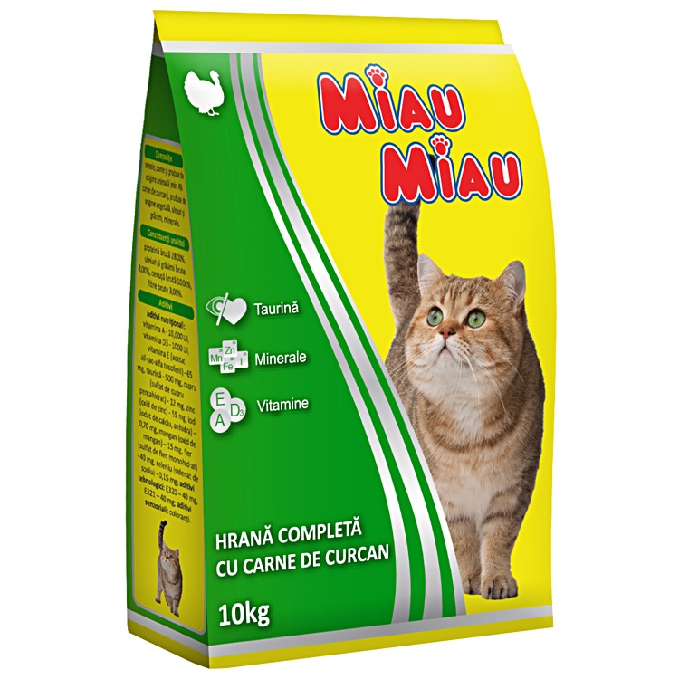 Hrana completa pisici, miau miau, curcan, 10kg
