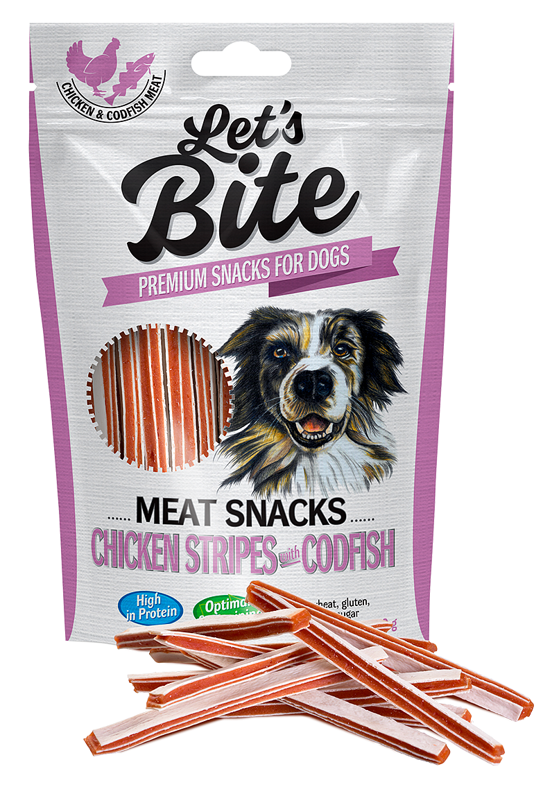 BRIT Let’s Bite Meat Snacks Chicken Stripes With Codfish, 80 g petmart