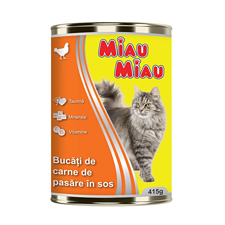 Mancare umeda pisici, Miau Miau, Pui, 415g imagine