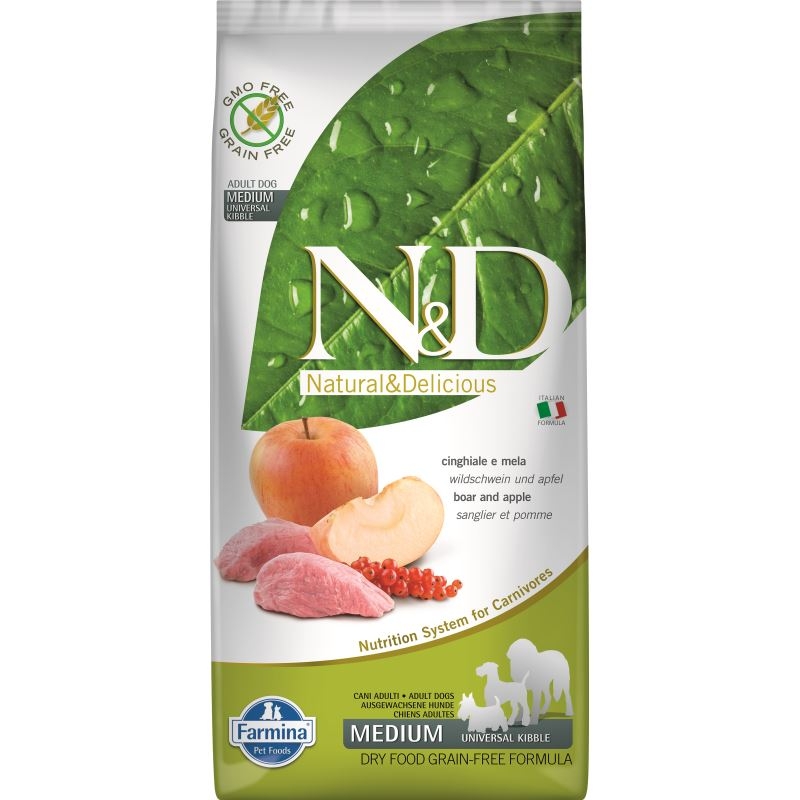N&d dog grain free boar and apple adult maxi, 12 kg