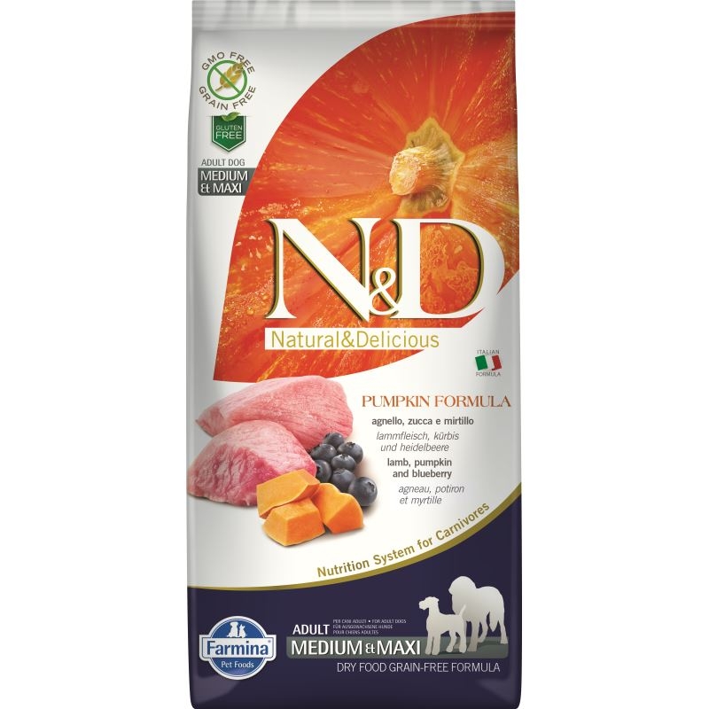 N&d dog grain free pumpkin lamb and blueberry adult medium maxi, 12 kg