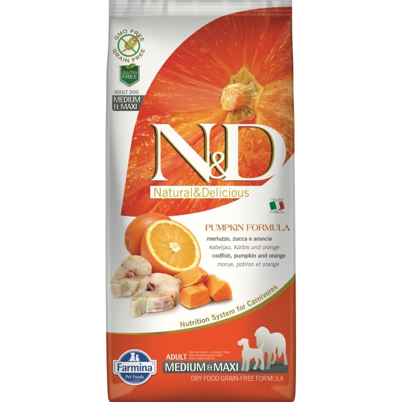 N&D Dog Gf Pumpkin Codfish & Orange Adult Medium Maxi 12 Kg Farmina