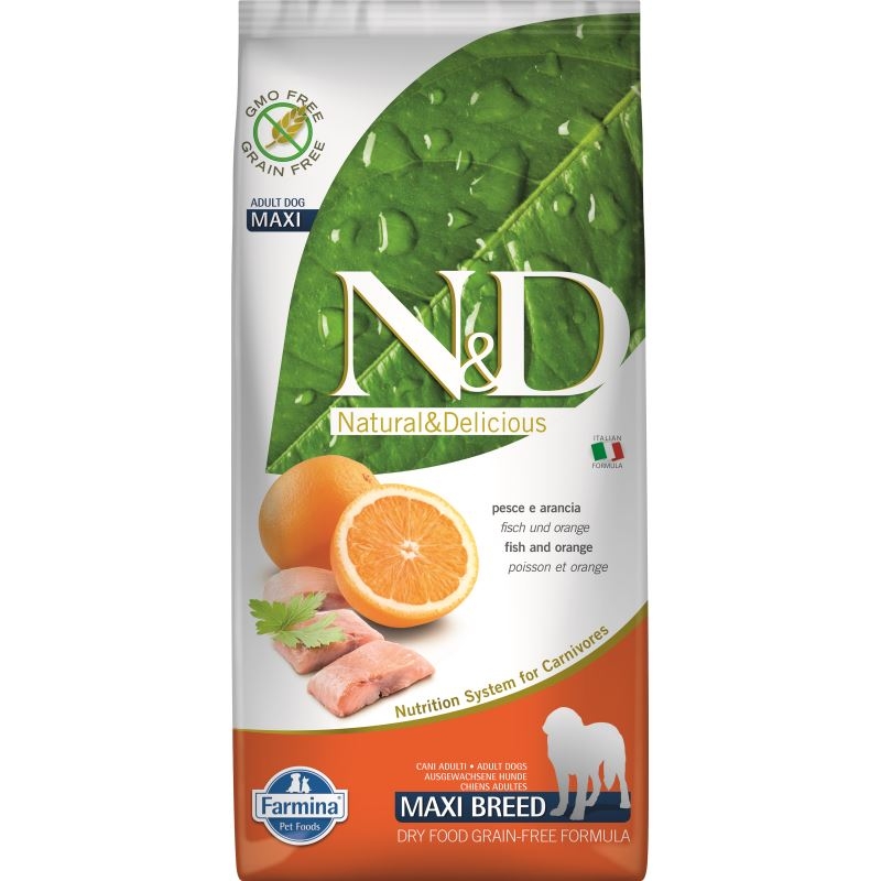 N&d dog grain free fish and orange adult maxi, 12 kg