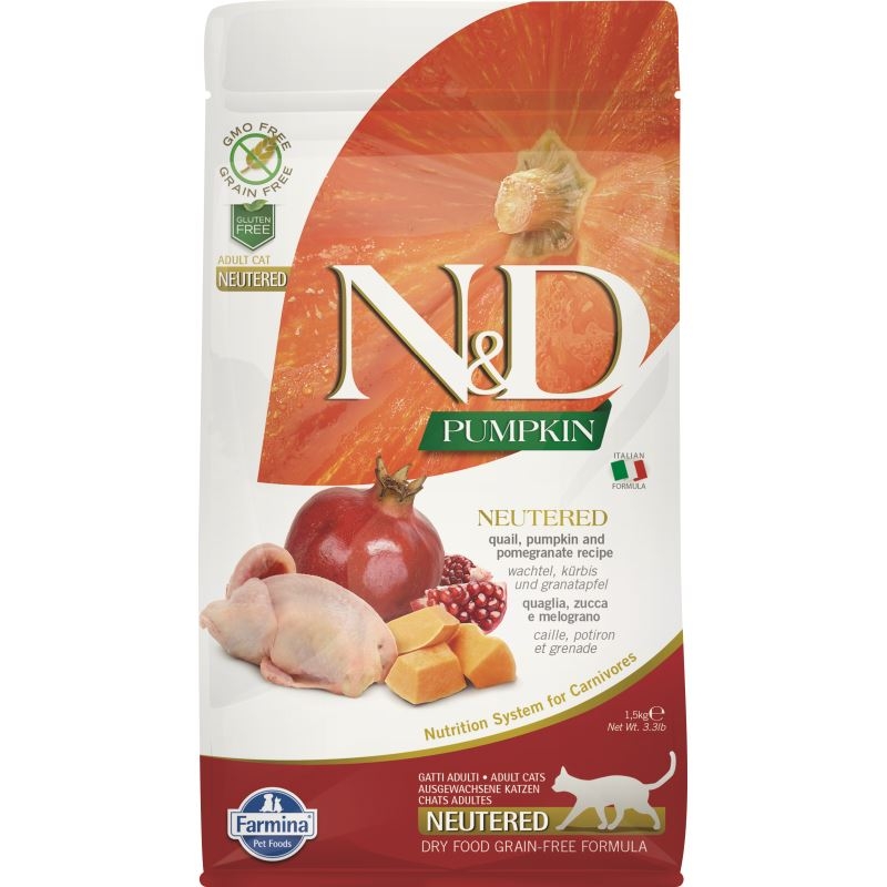 N&d grain free pumpkin neutered quail, 1.5 kg