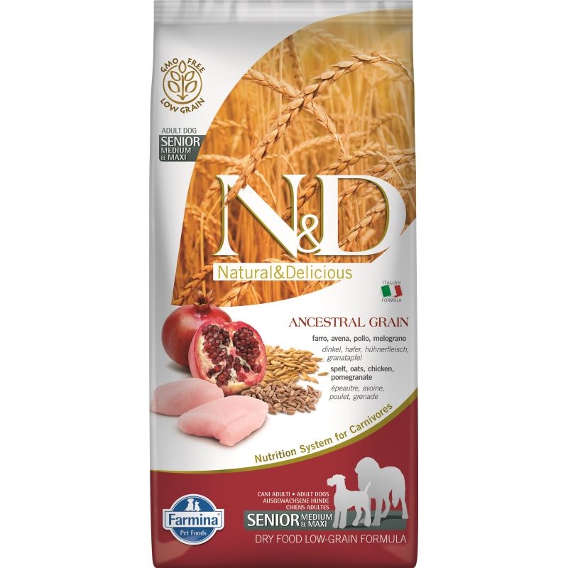 N&D Low Grain Chicken and Pomegranate Senior Medium and Maxi, 12 kg