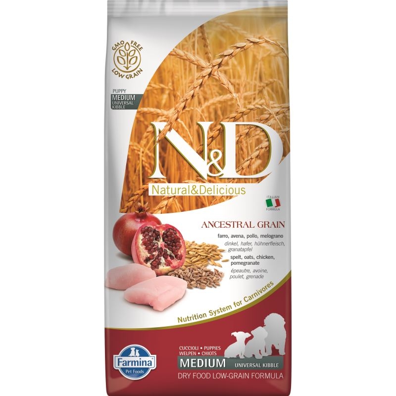N&D Low Grain Dog Chicken and Pomegranate Puppy Medium, 12 kg Farmina imagine 2022