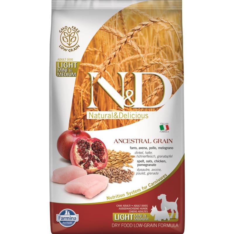 N&D Low Grain Dog Chicken & Pomegranate Light Mini Medium, 2.5 kg