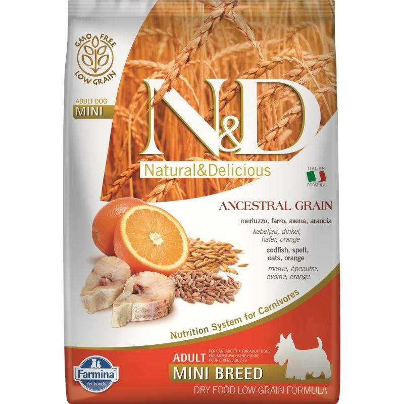 N&d low grain dog codfish and orange adult mini, 7 kg