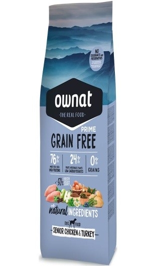 Ownat dog grain free prime senior chicken & turkey, 14 kg