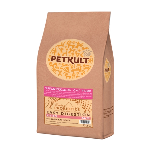 Hrana uscata pisici, petkult probiotics kitten cu miel si pui, 2 kg