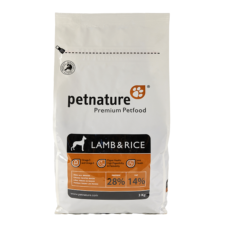 Petnature Lamb & Rice, hrana uscata premium, 3 kg Elmubas